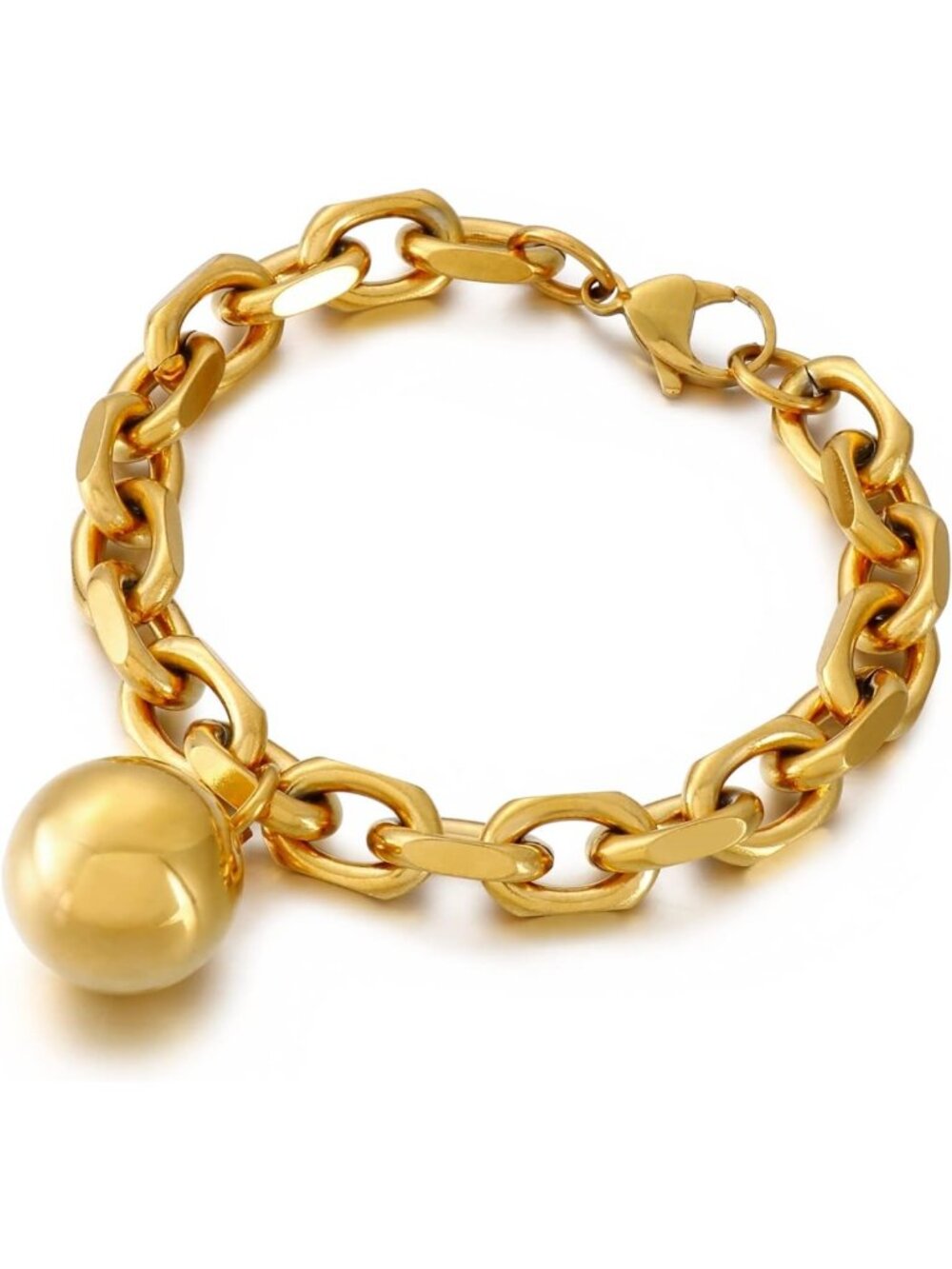 Chunky Stainless Steel Chain Bracelet with Ball Charms - Women's Jewelry